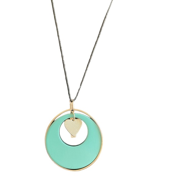 Black cord turquoise loops jewelry necklace - Picture 6 of 9